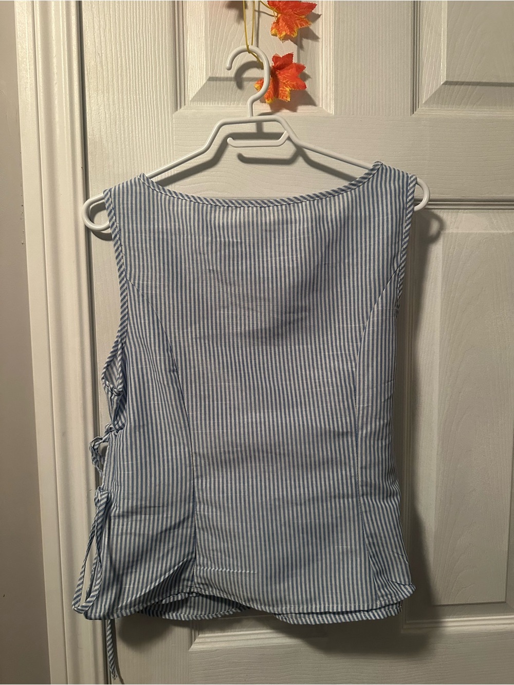 Sleeveless Blue & White Striped Side-Tie Women’s Top